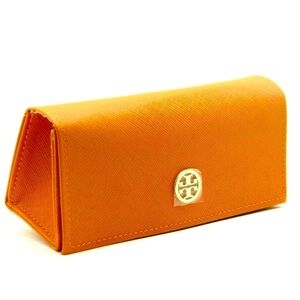 TORY BURCH AUTHENTIC EYEGLASSES GLASSES CASE in Orange Leather w/ cloth bag